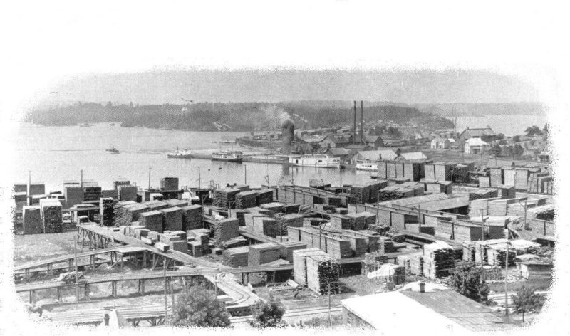 Parry Sound harbour and lumber yard, circa 1909.